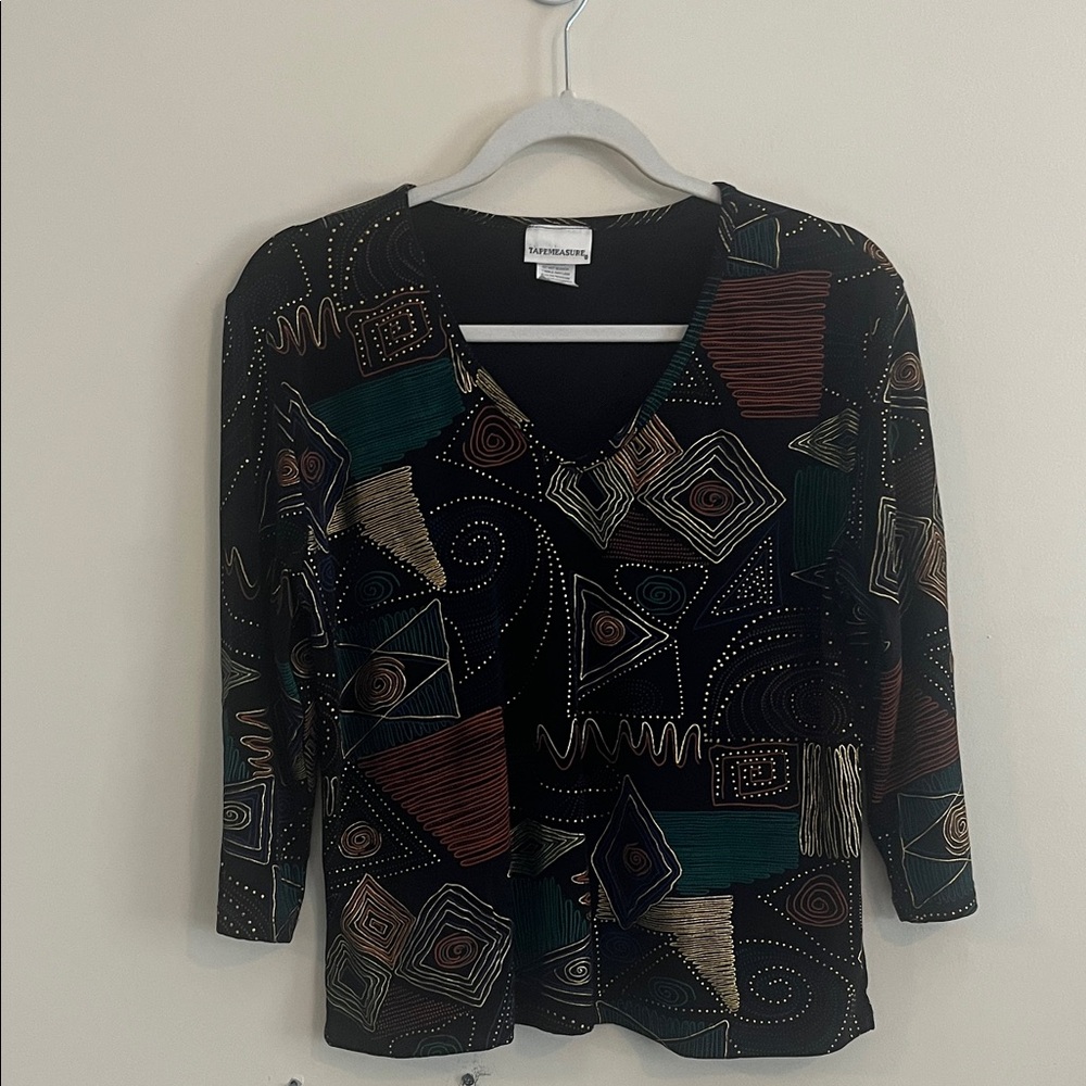 Vintage Tape Measure Abstract Top‎ Metallic Artsy Funky y2k 90s black Gold